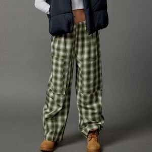BDG Urban Outfitters Mae Flannel Green Plaid Carpentar Wide Leg Pants